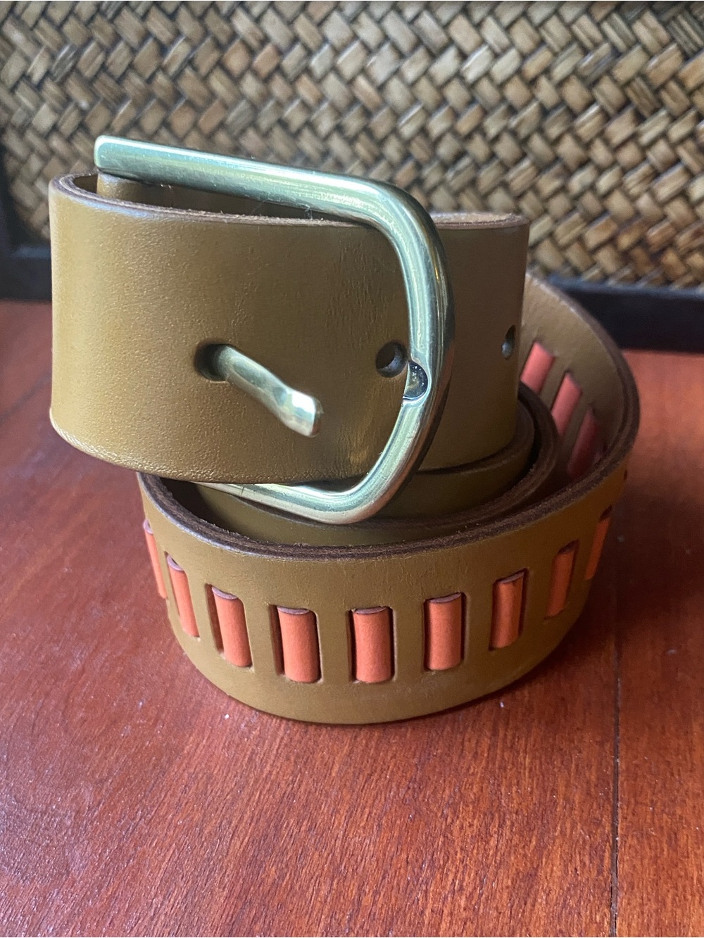 Fossil Leather Woven Women’s Belt Size Small Brown Orange Jeans